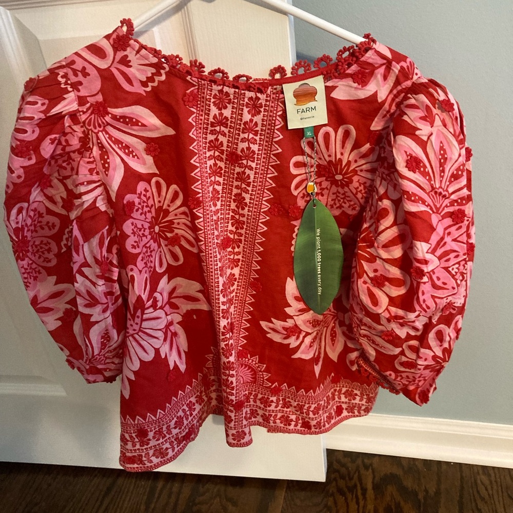 FARM Rio Red and Pink Floral Off-Shoulder Top - Picture 1 of 4